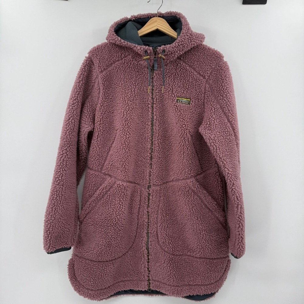 L.L. Bean Women's Mountain Pile Hooded Fleece Coat‎ Plush Sherpa Reg Large L